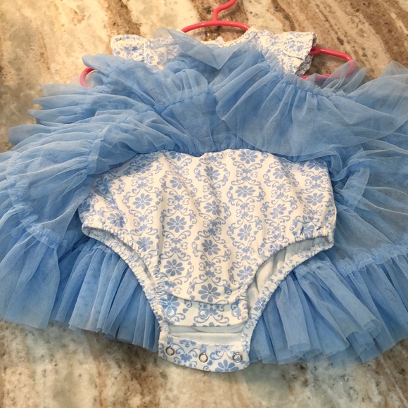 Little Me Blue and White Tutu with Flower Detail - Picture 4 of 5
